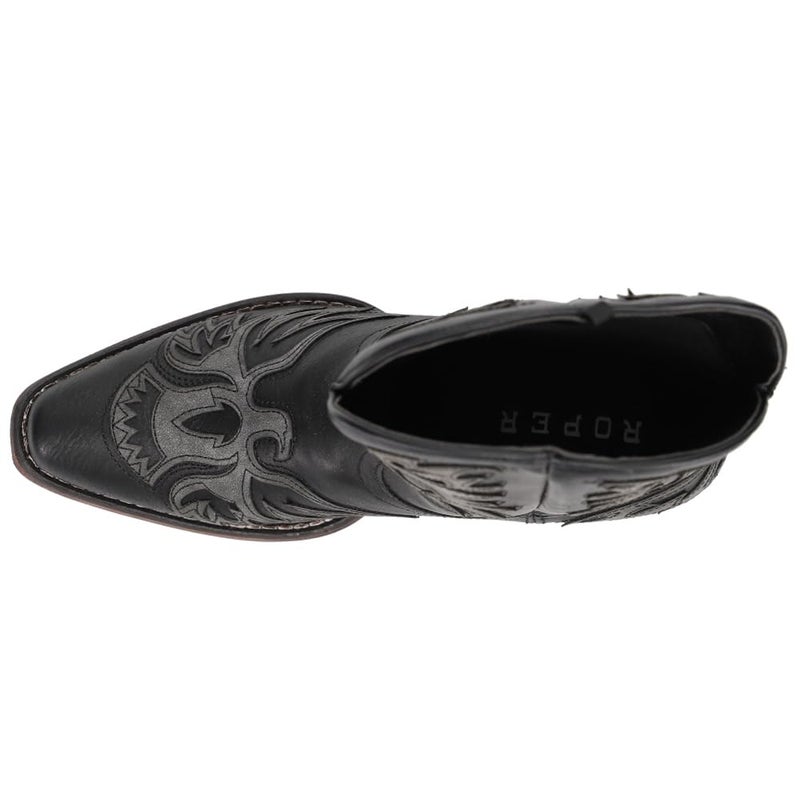 ROPER Womens Amelia Tooled Inlay Snip Toe Casual Boots Ankle Low Heel 1-2" - Black - Size 8.5 B - Image 4